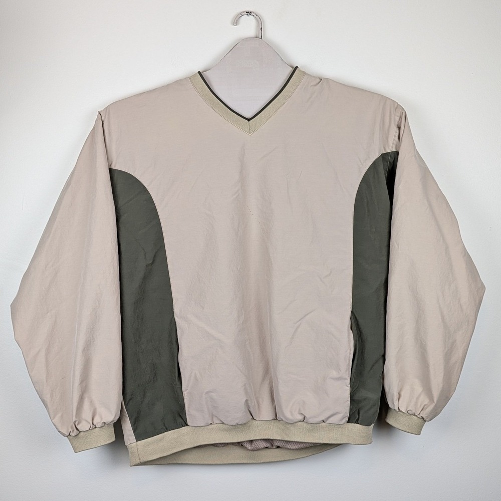 Pendleton Mens‎ XL V-Neck Windbreaker Pullover Tan Olive Green Mesh Lined FLAW